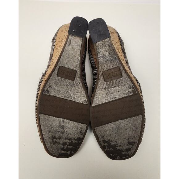 TOMS Women's Brown Fabric Cork Wedge Peep Toe Sandals Heels Shoes Platform Sz 7 - Picture 7 of 7
